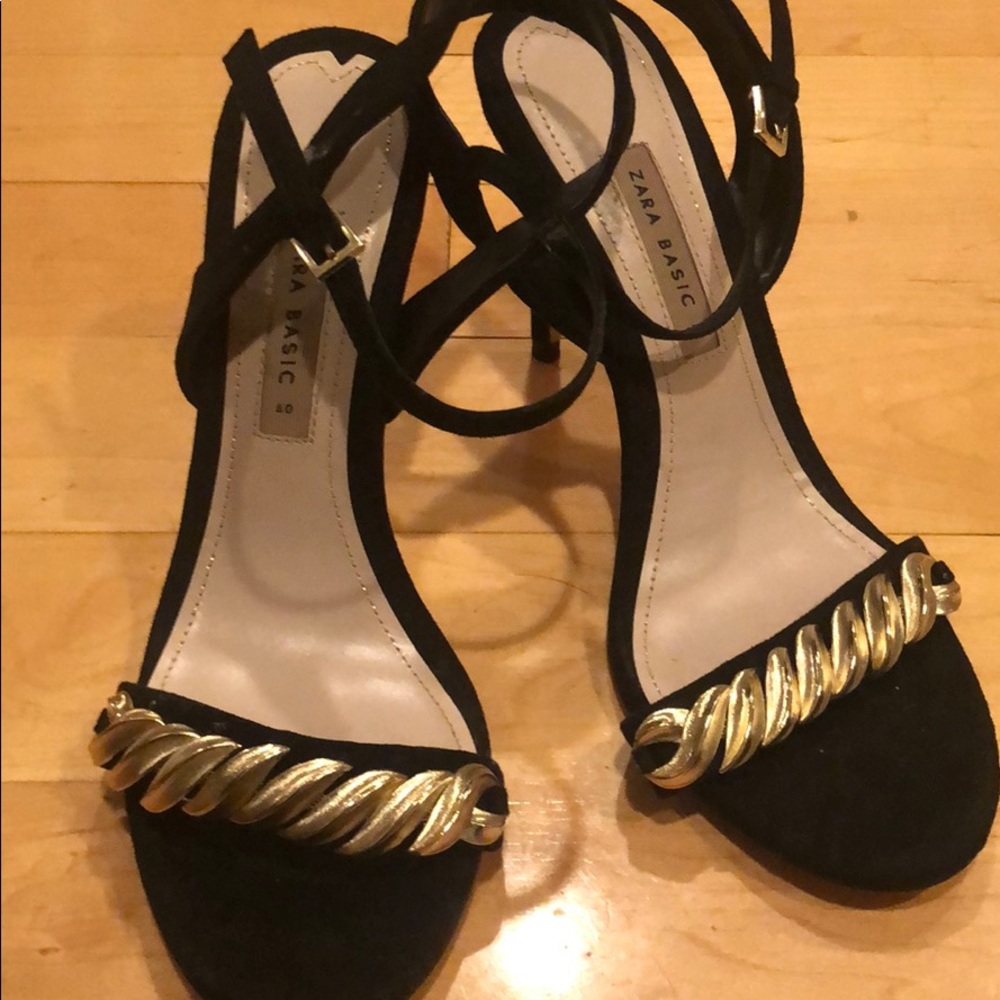 Zara velvet and gold sandal heels